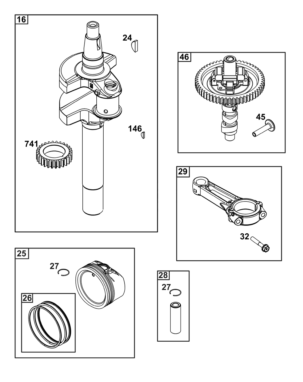 Crankshaft Group Diagram and Parts List for 389575-0006-E1 200000 - 399999 Briggs and Stratton Engine